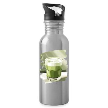Matcha Latte Liebhaber Grüntee - Trinkflasche mit integriertem Trinkhalm - Lightsilver - Rechts