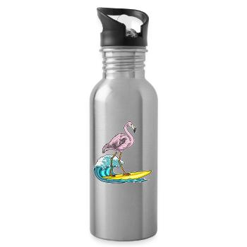 Été de surf sur planche de surf au flamant rose - Gourde avec paille intégrée - argent clair - Droite
