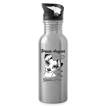 Hundemotiv: Treue Augen, Großes Herz - Trinkflasche mit integriertem Trinkhalm - Lightsilver - Rechts