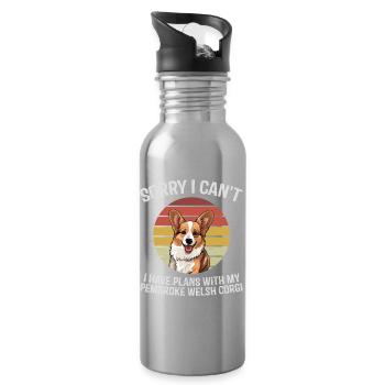 Pembroke Welsh Corgi Apology Design - Water bottle with straw - silver - Right