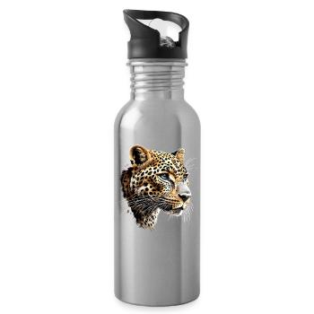 Leopard Panther Raubkatze Katze Panter Leoparden - Trinkflasche mit integriertem Trinkhalm - Lightsilver - Rechts