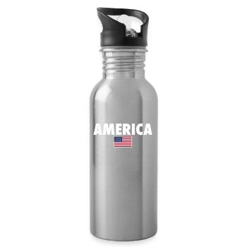 America USA American Flag America - Water bottle with straw - silver - Right