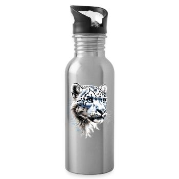 Schneeleopard Panther Raubkatze Großkatze Leopard - Trinkflasche mit integriertem Trinkhalm - Lightsilver - Rechts
