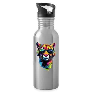 Panther Leopard Raubkatze Süße Großkatze Katzen - Trinkflasche mit integriertem Trinkhalm - Lightsilver - Rechts