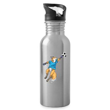 Fuchs Fußballspieler Fußball - Trinkflasche mit integriertem Trinkhalm - Lightsilver - Rechts