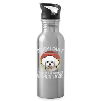 Cute Bichon Frise with Humorous Quote - Water bottle with straw - silver - Right