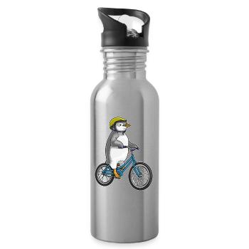 Vélo pingouin - Gourde avec paille intégrée - argent clair - Droite