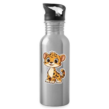 Cute Cheetah - Water bottle with straw - silver - Right
