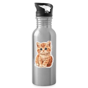 Süsse Katze Kätzchen - Trinkflasche mit integriertem Trinkhalm - Lightsilver - Rechts