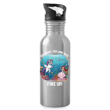 Sea Magic with Unicorn - Water bottle with straw - silver - Right