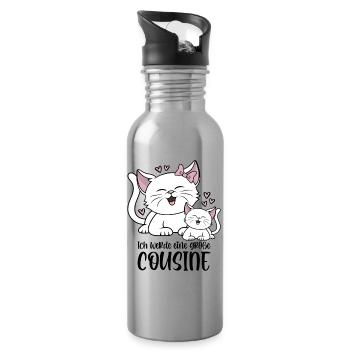 Ich werde eine große Cousine - Katzen Baby Katze - Trinkflasche mit integriertem Trinkhalm - Lightsilver - Rechts
