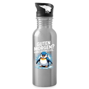 Good morning? Very thin ! Funny Penguin - Water bottle with straw - silver - Right
