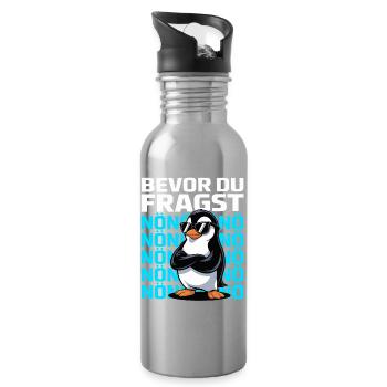 Pinguin mit Spruch – Bevor du fragst: NÖ - Trinkflasche mit integriertem Trinkhalm - Lightsilver - Rechts