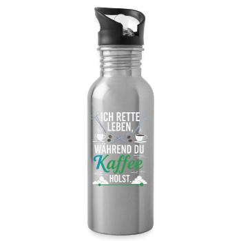 Ich rette Leben während du Kaffee holst - Spruch - Trinkflasche mit integriertem Trinkhalm - Lightsilver - Rechts