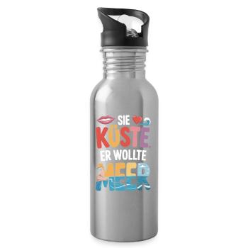 You Coast He Wanted Sea Beach Love Wave Surfer - Water bottle with straw - silver - Right