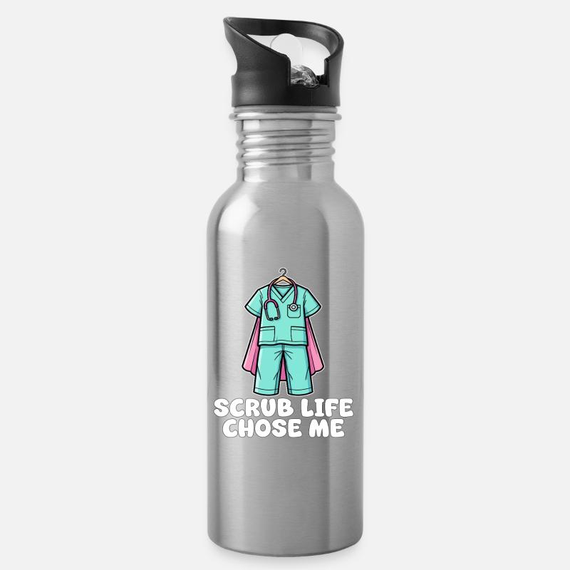 SCRUB LIFE CHOSE ME - KRANKENSCHWESTER GESCHENK - Trinkflasche mit integriertem Trinkhalm - Lightsilver