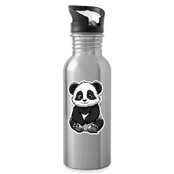 Ours panda mignon - Gourde avec paille intégrée - argent clair - Droite