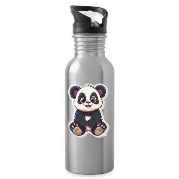Ours panda mignon - Gourde avec paille intégrée - argent clair - Droite