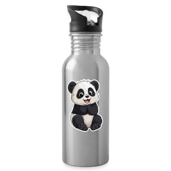 Ours panda mignon - Gourde avec paille intégrée - argent clair - Droite