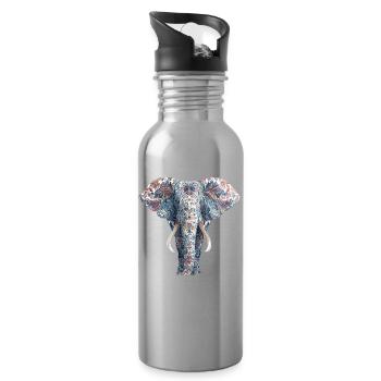 Elephant Proboscis Africa Safari Wilderness Elephant - Water bottle with straw - silver - Right