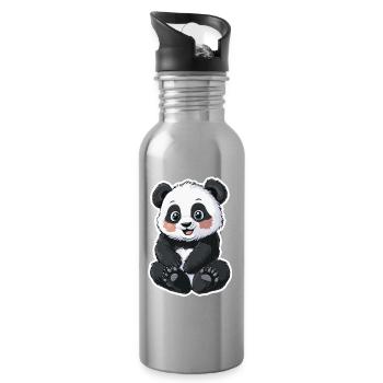 Ours panda mignon – Cadeau pour les enfants - Gourde avec paille intégrée - argent clair - Droite