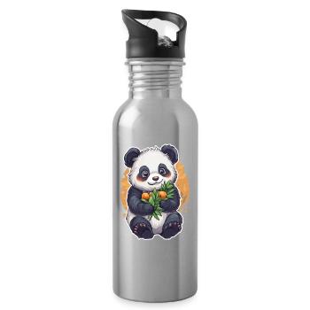 Ours panda mignon – Cadeau pour les enfants - Gourde avec paille intégrée - argent clair - Droite