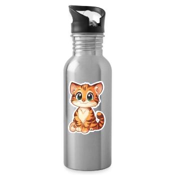 Tigre mignon - Idée cadeau amusante pour les enfants - Gourde avec paille intégrée - argent clair - Droite