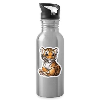 Tigre mignon - Idée cadeau amusante pour les enfants - Gourde avec paille intégrée - argent clair - Droite