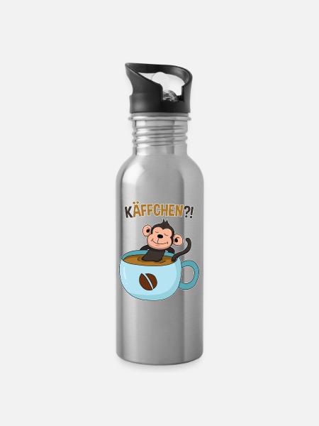 Kaffeepause mit Affe - Trinkflasche mit integriertem Trinkhalm - Lightsilver
