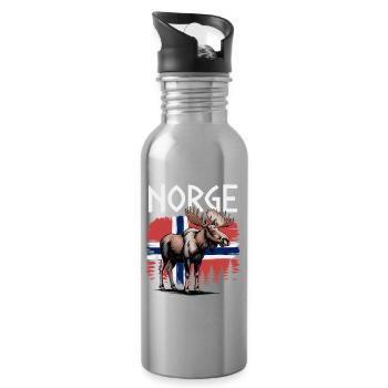 Norge Elch vor Norwegen Flagge Wald Design - Trinkflasche mit integriertem Trinkhalm - Lightsilver - Rechts