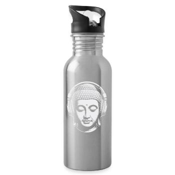 Buddha mit Kopfhörern Achtsamkeit Musik Boho Zen - Trinkflasche mit integriertem Trinkhalm - Lightsilver - Rechts