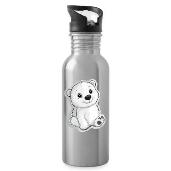 Polar Bear Illustration – Arctic Animal Motif - Water bottle with straw - silver - Right