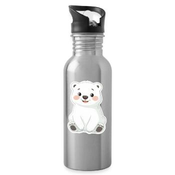 Polar Bear Illustration – Arctic Animal Motif - Water bottle with straw - silver - Right