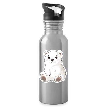 Polar Bear Illustration – Arctic Animal Motif - Water bottle with straw - silver - Right