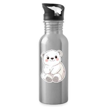 Polarbär Illustration – Arktisches Tiermotiv - Trinkflasche mit integriertem Trinkhalm - Lightsilver - Rechts