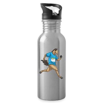 Pferd Jogger Joggen Sport - Trinkflasche mit integriertem Trinkhalm - Lightsilver - Rechts