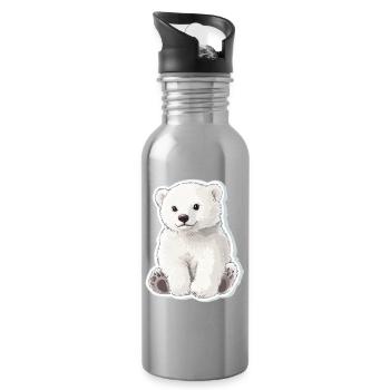 Polar Bear Illustration – Arctic Animal Motif - Water bottle with straw - silver - Right
