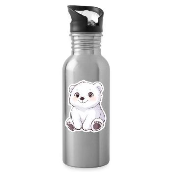 Polar Bear Illustration – Arctic Animal Motif - Water bottle with straw - silver - Right