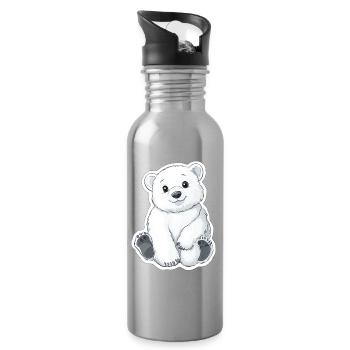Polarbär Illustration – Arktisches Tiermotiv - Trinkflasche mit integriertem Trinkhalm - Lightsilver - Rechts