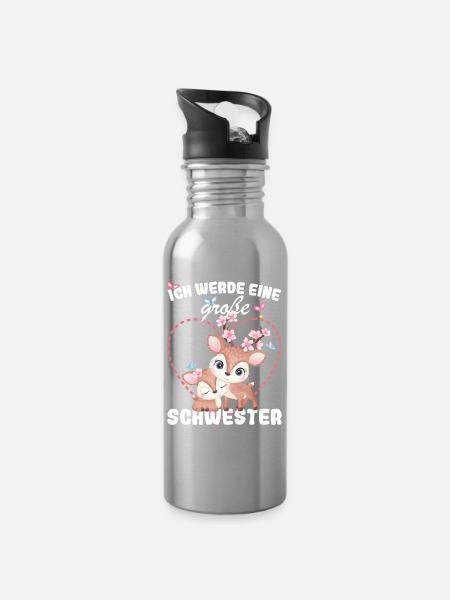 Nachwuchs Verkünden Ich Werde Große Schwester 2027 - Trinkflasche mit integriertem Trinkhalm - Lightsilver
