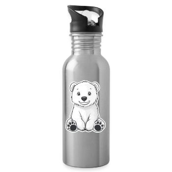 Polar Bear Illustration – Arctic Animal Motif - Water bottle with straw - silver - Right