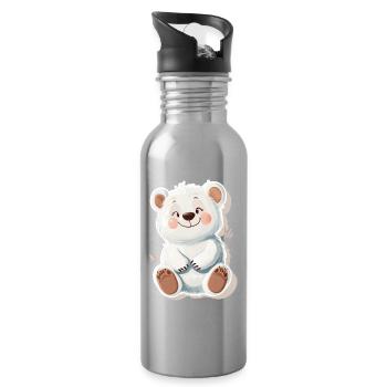 Süßer Bär – Geschenkidee für Wald- & Tierfans - Trinkflasche mit integriertem Trinkhalm - Lightsilver - Rechts
