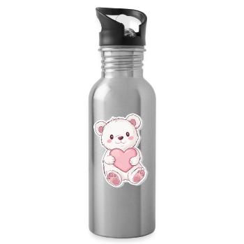 Süßer Bär – Geschenkidee für Wald- & Tierfans - Trinkflasche mit integriertem Trinkhalm - Lightsilver - Rechts