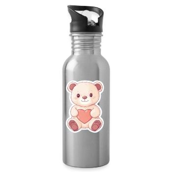 Süßer Bär – Geschenkidee für Wald- & Tierfans - Trinkflasche mit integriertem Trinkhalm - Lightsilver - Rechts