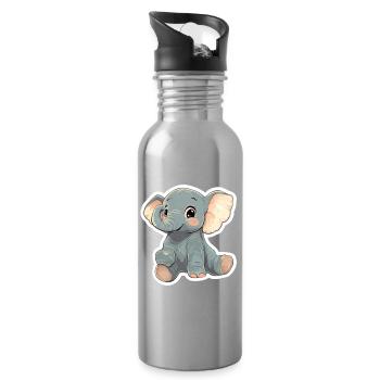 Éléphant mignon – idée cadeau pour les amoureux des animaux - Gourde avec paille intégrée - argent clair - Droite