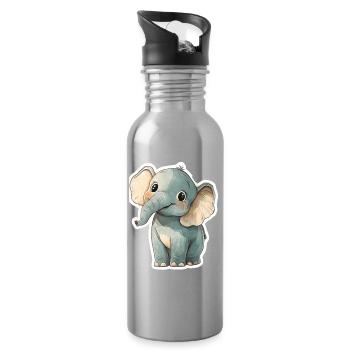 Éléphant mignon – idée cadeau pour les amoureux des animaux - Gourde avec paille intégrée - argent clair - Droite