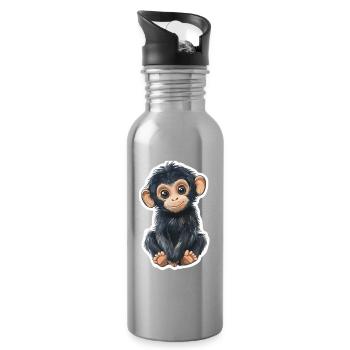 Singe Mignon Singe Cadeau pour les fans de Singe - Gourde avec paille intégrée - argent clair - Droite