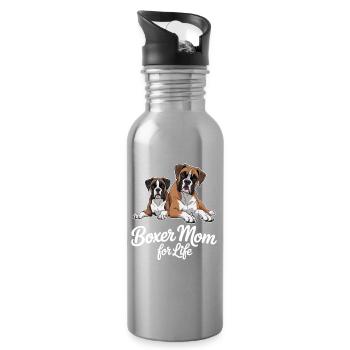 Boxer Mom For Life - Water bottle with straw - silver - Right