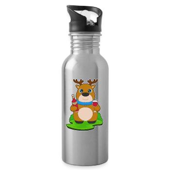Reindeer bottle of red wine - Water bottle with straw - silver - Right