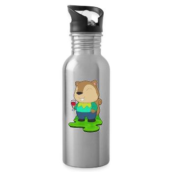Squirrel Red Wine - Water bottle with straw - silver - Right